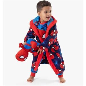 Marvel Spiderman Bath Robe Gown Boys Kids Superhero Blue Red Pajamas Comics 2/3
